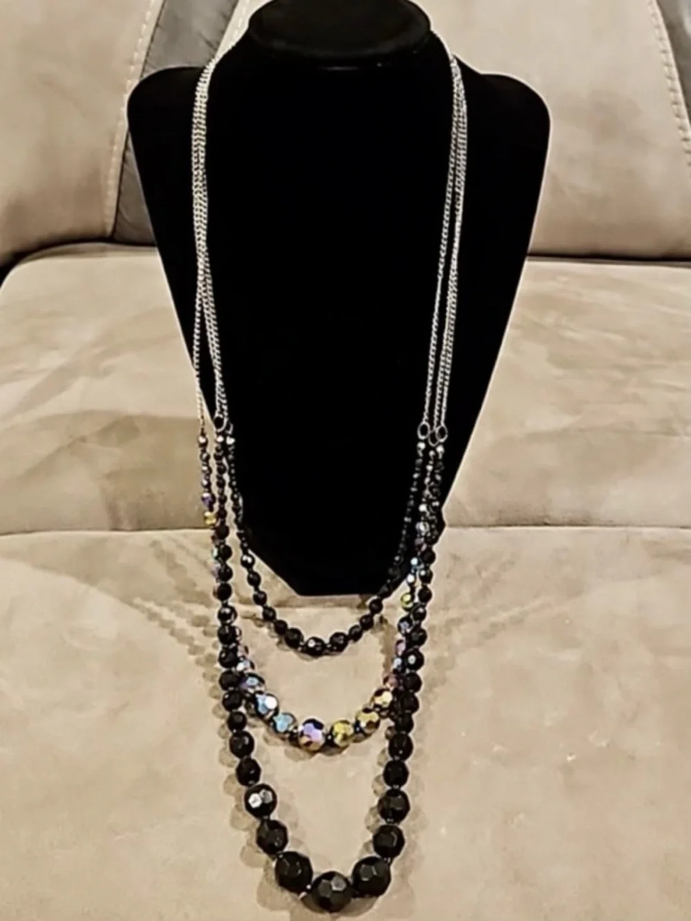 Aurora Borealis 3-strand faceted bead necklace Women’s costume jewelry